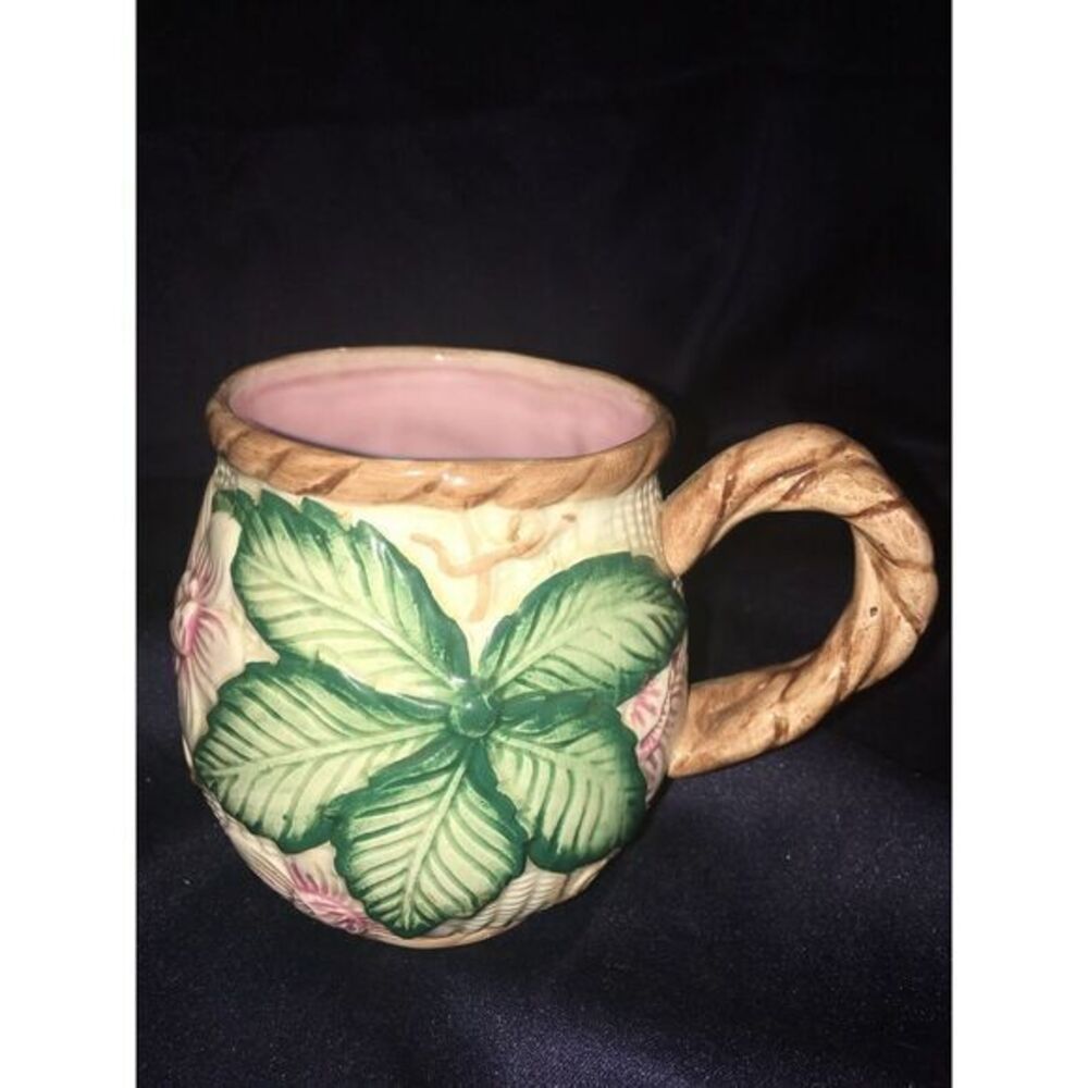Vintage Fitz & Floyd Water Lilly Coffee Mug Pink and Green. 1989